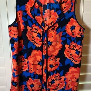 Navy Floral Sleeveless Blouse